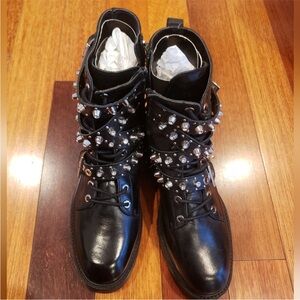 Zara Rhinestones studded embellishments black boots Sz (EU39/USA 8)